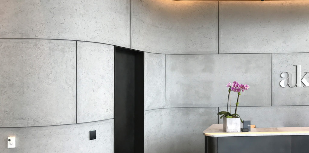 Formglas stone textured wall in reception area